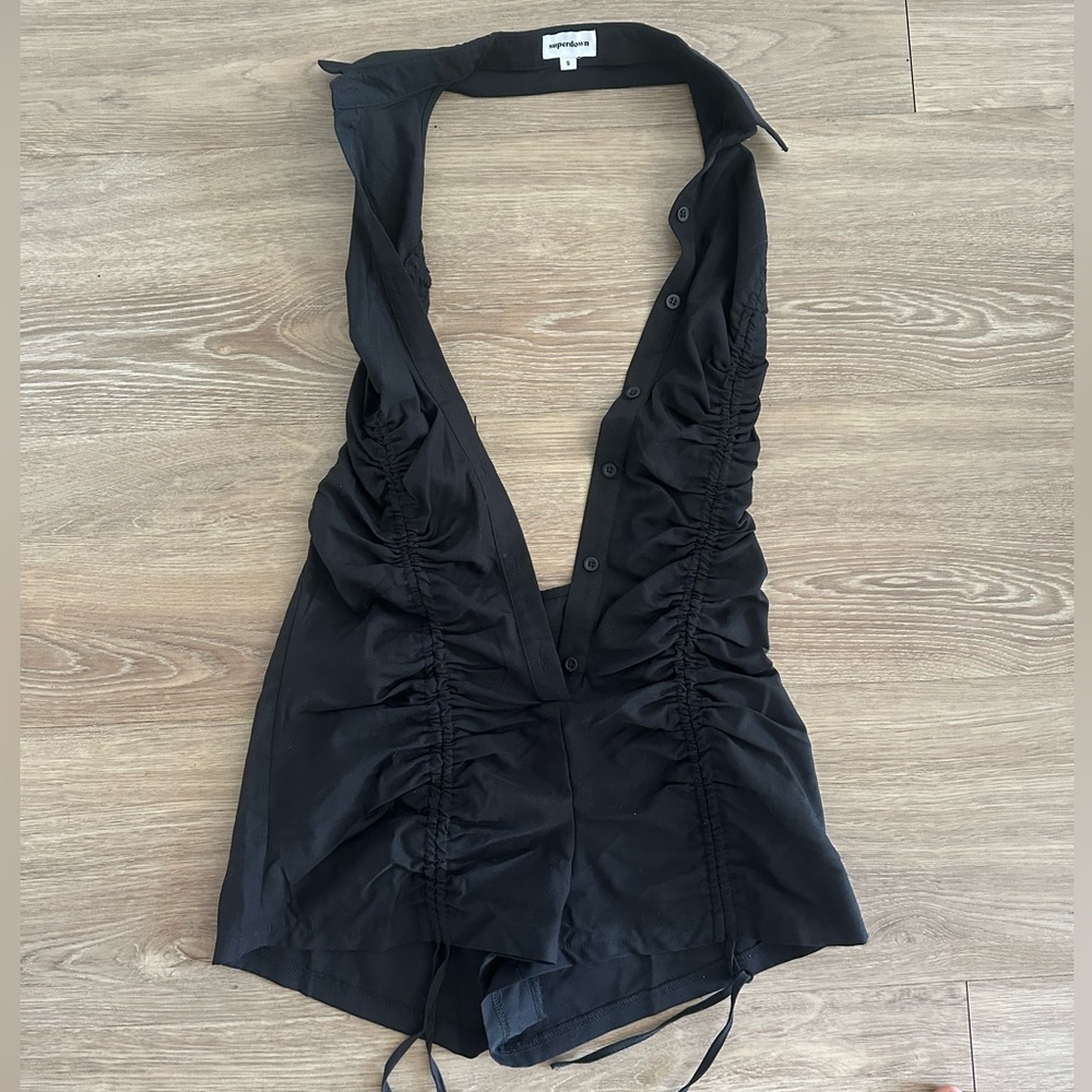 Superdown Runched Black Halter Romper